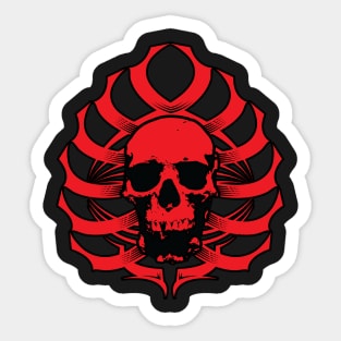 Skull-Ribcage Tribal    (RED) Sticker